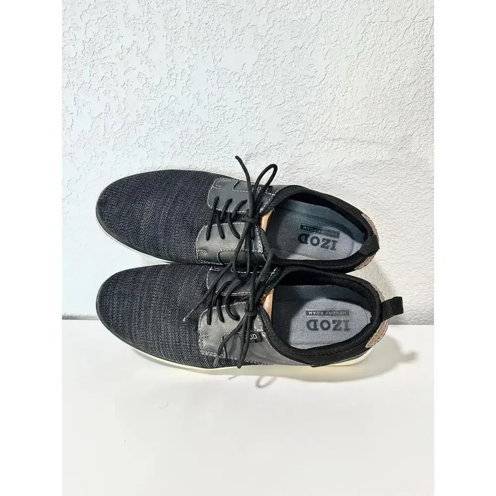 Izod Mens Casual Shoes Drift Oxford Memory Foam Sneaker Breathable Black Size 10